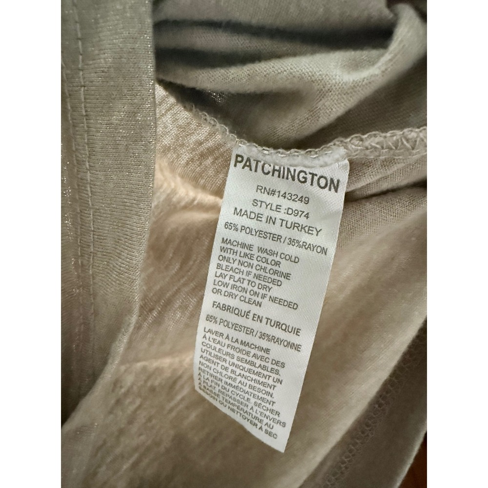 Patchington Shimmer Metallic Top Women Size Medium Taupe Gold Cuffed Sleeve D974 - Picture 6 of 6